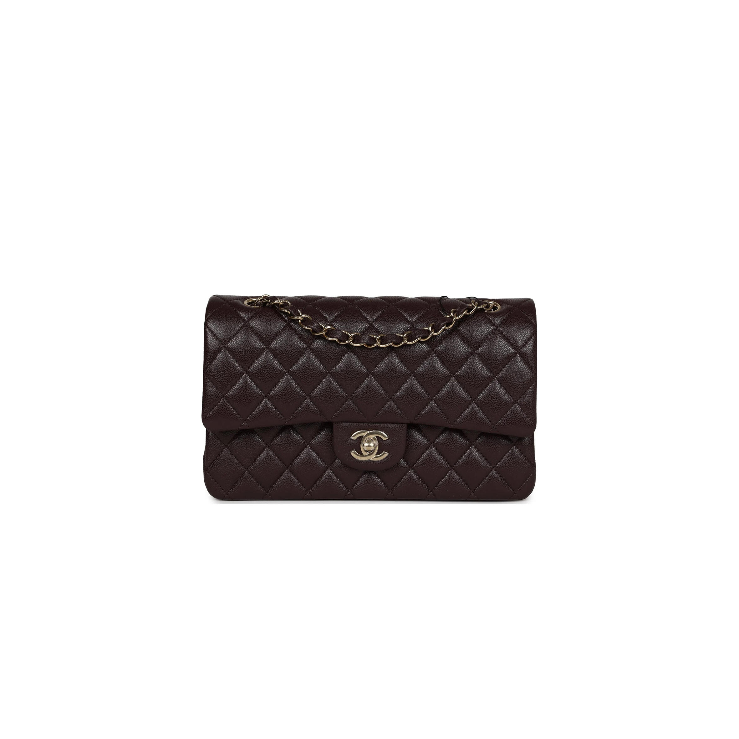 CHANEL MEDIUM CLASSIC DOUBLE FLAP DARK PURPLE CAVIAR GOLD HARDWARE (25.5*15.5*6.5cm)
